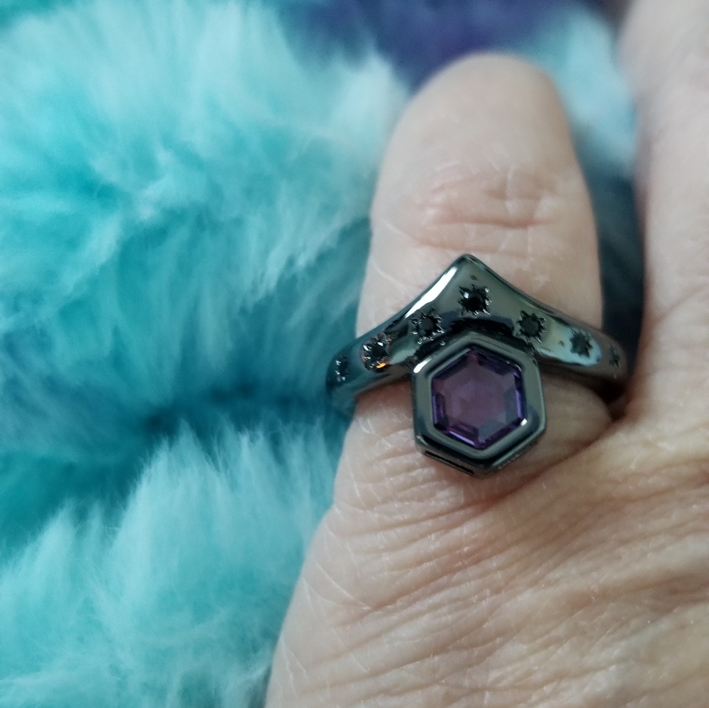 BLACK ONYX & AMETHYST RING - Picture 11 of 16